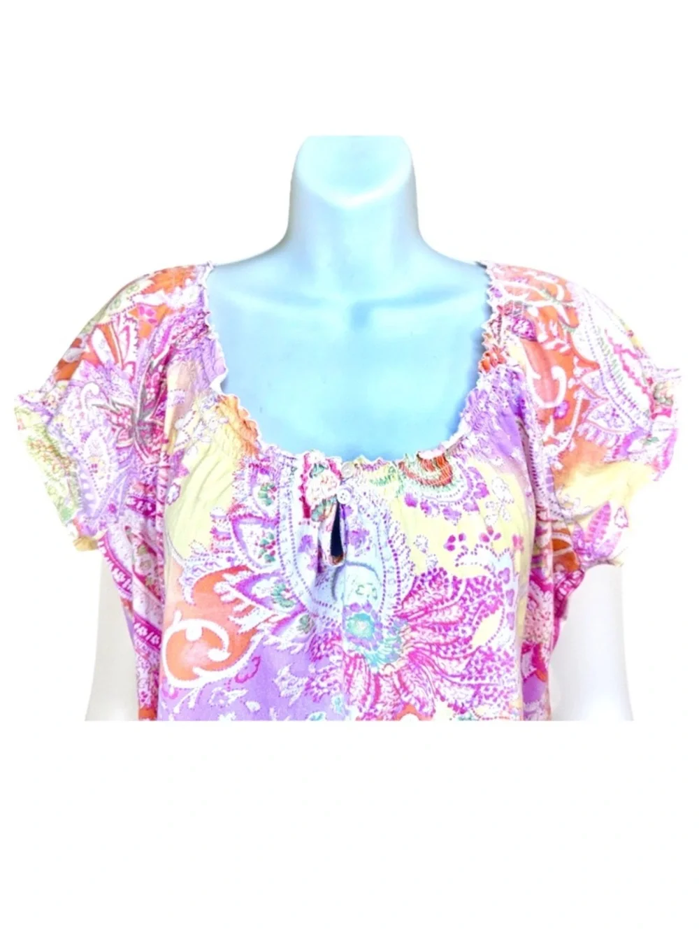 💜LAUREN RALPF LAUREN💜 PASTEL PAISLEY COTTON CAP SLEEVE LONG PANT PAJAMA SET EUC - Picture 12 of 12